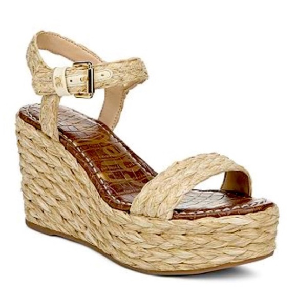 SAM EDELMAN Deena Raffia Ankle Strap Buckle Closure Platform Wedges Sandals Sz 8 - Picture 11 of 11